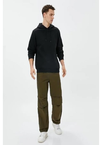 Erkek Basic Kapşonlu Sweat Uzun Kollu Siyah