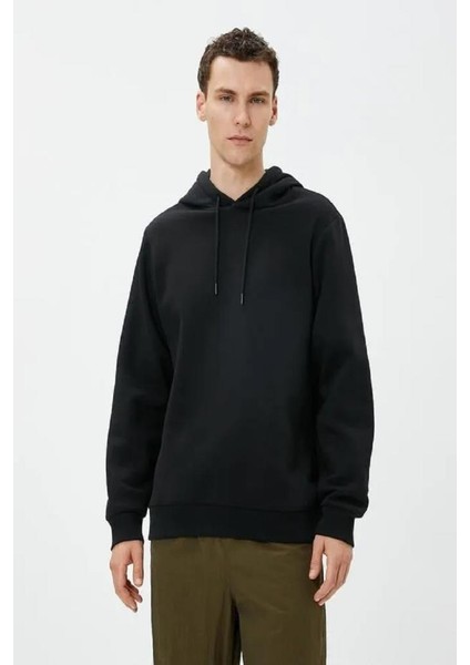 Erkek Basic Kapşonlu Sweat Uzun Kollu Siyah