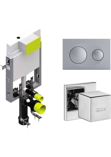 E C A Serel Smooth Asma Klozet Için Metal Ayaklı Gö Mme Rezervuar Tam Takım Set