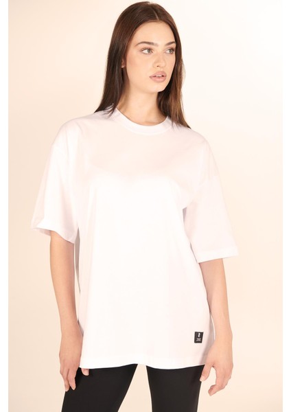 P-005478-KADIN 100% Pamuklu Oversize Kısa Kol T-Shirt-Beyaz