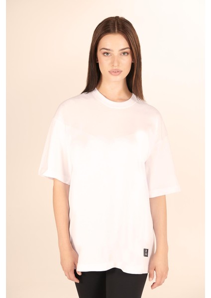 P-005478-KADIN 100% Pamuklu Oversize Kısa Kol T-Shirt-Beyaz