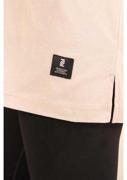 P-005478-KADIN 100% Pamuklu Oversize Kısa Kol T-Shirt-Bej