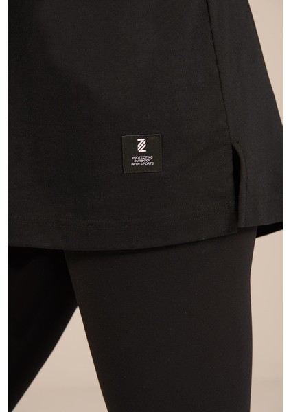 P-005478-KADIN 100% Pamuklu Oversize Kısa Kol T-Shirt-Siyah fırsatları