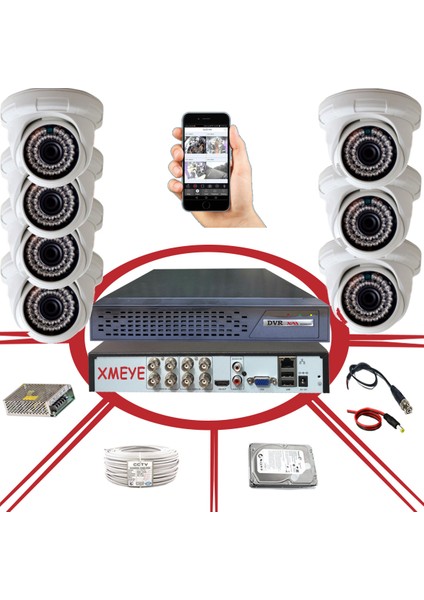7 Kameralı Araç Yüz İnsan Tanımalı Hareket Algılayan 5 MP Lens 36 IR LED İç Mekan Güvenlik Kamerası Seti BS_D136B