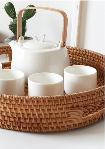 1 Adet Yuvarlak Rattan Depolama Tepsisi Handwoven Hasır Sepet Ekmek Snack Gıda Plakası Meyve Kek Tabağı Saplı Yemeği Servis Tepsisi | Depolama Tepsileri (Ler) (Yurt Dışından)