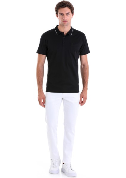 Siyah Regular Fit Düz 100% Pamuk Polo Yaka Tişört