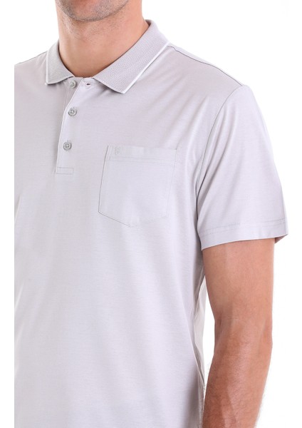 Gri Regular Fit Düz 100% Pamuk Polo Yaka Tişört