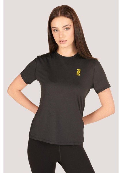 P-003000-KADIN Bisiklet Yaka Rahat Kesim Casual Nefes Alabilen Athletic Spor T-Shirt - Tişört-Siyah fiyatları