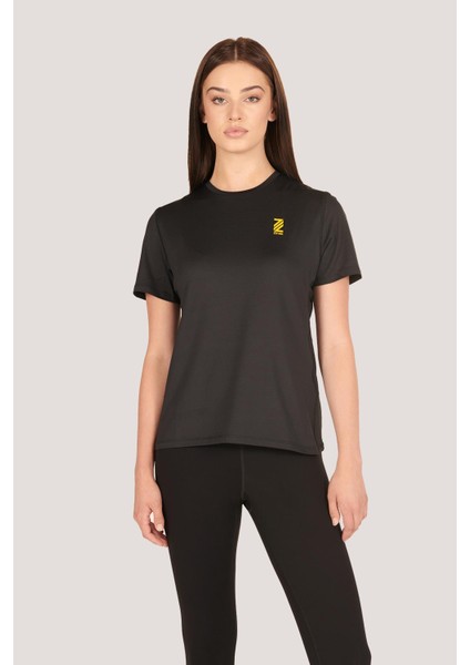 P-003000-KADIN Bisiklet Yaka Rahat Kesim Casual Nefes Alabilen Athletic Spor T-Shirt - Tişört-Siyah modelleri