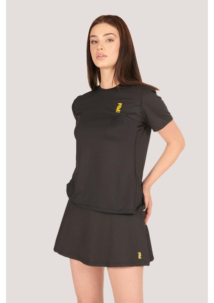 P-003000-KADIN Bisiklet Yaka Rahat Kesim Casual Nefes Alabilen Athletic Spor T-Shirt - Tişört-Siyah fırsatları