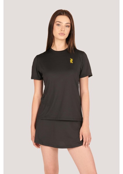 P-003000-KADIN Bisiklet Yaka Rahat Kesim Casual Nefes Alabilen Athletic Spor T-Shirt - Tişört-Siyah indirimleri