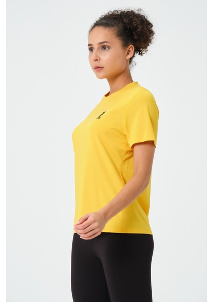 P-003000-KADIN Bisiklet Yaka Rahat Kesim Casual Nefes Alabilen Athletic Spor T-Shirt - Tişört-Sarı