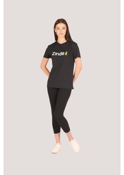 P-002993-KADIN %100 Pamuklu Bisiklet Yaka Kısa Kol Rahat Kesim Casual Spor T-Shirt - Tişört-Siyah fırsatları