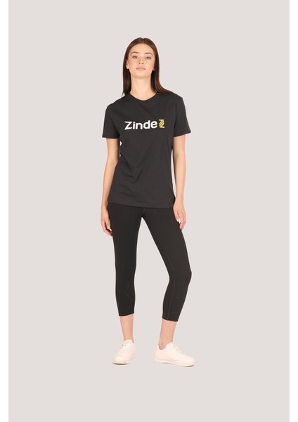 P-002993-KADIN %100 Pamuklu Bisiklet Yaka Kısa Kol Rahat Kesim Casual Spor T-Shirt - Tişört-Siyah indirimleri