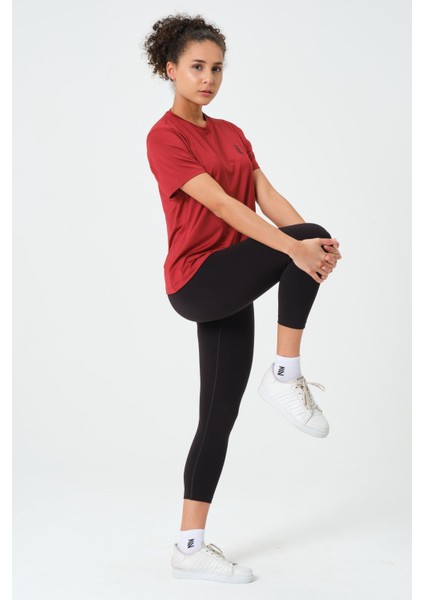 P-003000-KADIN Bisiklet Yaka Rahat Kesim Casual Nefes Alabilen Athletic Spor T-Shirt - Tişört-Bordo modelleri
