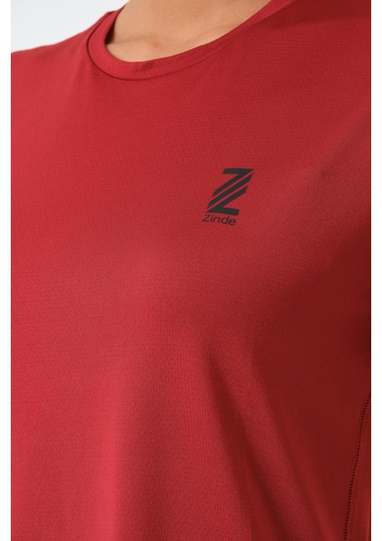 P-003000-KADIN Bisiklet Yaka Rahat Kesim Casual Nefes Alabilen Athletic Spor T-Shirt - Tişört-Bordo indirimleri