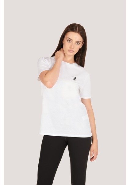 P-002994-KADIN %100 Pamuklu Bisiklet Yaka Kısa Kol Rahat Kesim Casual Spor T-Shirt - Tişört-Beyaz fırsatları