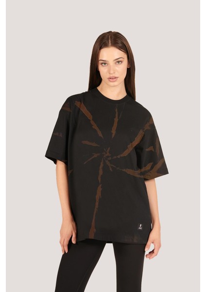 P-006866-KADIN 100% Pamuklu Oversize Batik Yıkama Efektli Kısa Kol T-Shirt-Siyah fiyatları