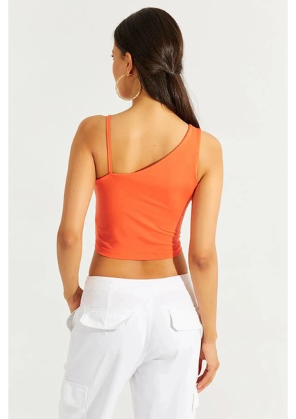 Kadın Turuncu Askılı Tek Omuz Likralı Crop Bluz HZL23S-SND120171 fırsatları