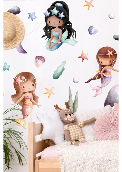 Deniz Kızları Temalı Çocuk Bebek Odası Duvar Cam Sticker Seti
