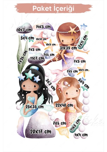 Deniz Kızları Temalı Çocuk Bebek Odası Duvar Cam Sticker Seti fiyatları