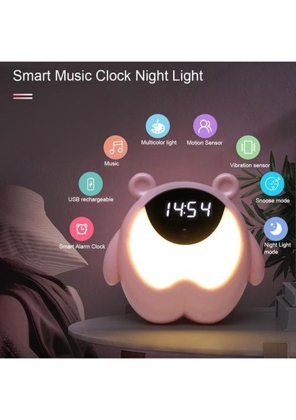 Sevimli Ayı Başucu Çalar Saat Gece Lambası Rgb Uyandırma Işıkları Hareket Sensörü Müzik Lambası Çocuklar Için Hediyeler Bebek Çocuk Yatak Odası Dekor | Gece Işıkları (Yurt Dışından)