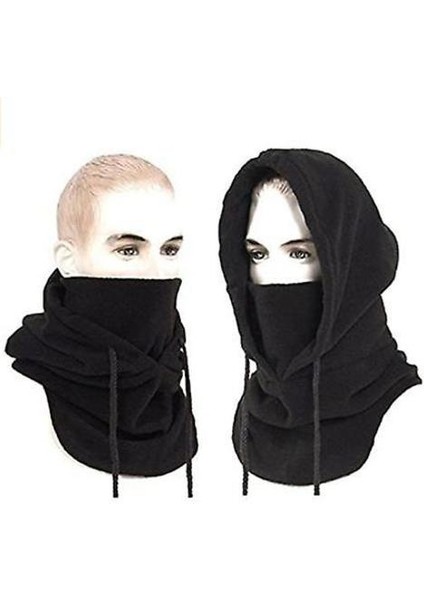Açık Spor Rüzgar Geçirmez ve Soğuk Sürme Başlık Kalınlaşmış Polar Polar Polar Sıcak Maskeli Şapka (Siyah) (Yurt Dışından)