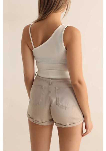 Kadın Beyaz Askılı Tek Omuz Likralı Crop Bluz HZL23S-SND120171 modelleri