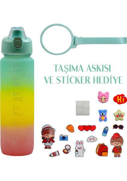 Pastel Renk Geçişli Sızdırmaz Kapak Motivasyon Matarası