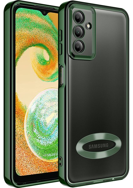 Galaxy A24 Kılıf 5d Kamera Lens Korumalı Plating Logo Gösteren Kenarları Renkli Arkası Şeffaf Silikon