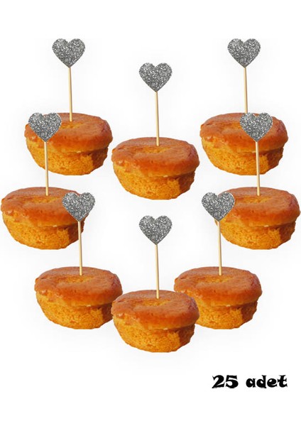 Beyhan Bayhan 25 Adet Dekoratif Eva Kalpli Pasta Kürdanı 6 cm Gümüş - Kalp 2 cm fiyatları