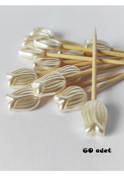 30 Adet Dekoratif Büyük Lale Incili Kokteyl Kürdanı 6 cm - Lale 1,5 cm