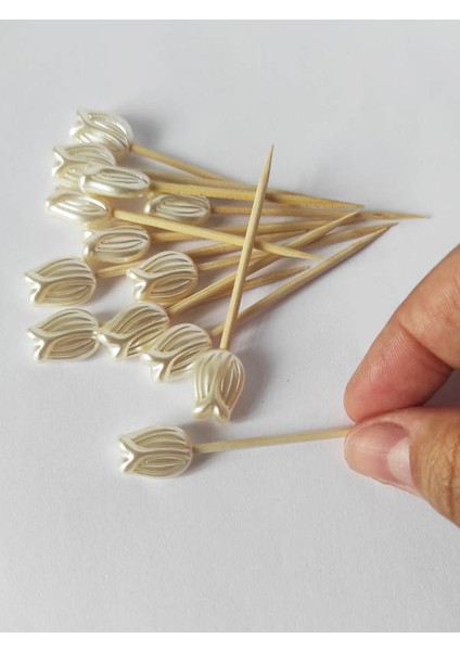 30 Adet Dekoratif Büyük Lale Incili Kokteyl Kürdanı 6 cm - Lale 1,5 cm fiyatları
