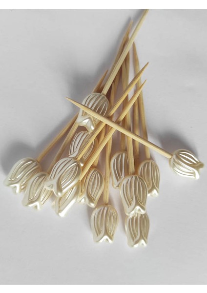 30 Adet Dekoratif Büyük Lale Incili Kokteyl Kürdanı 6 cm - Lale 1,5 cm fırsatları