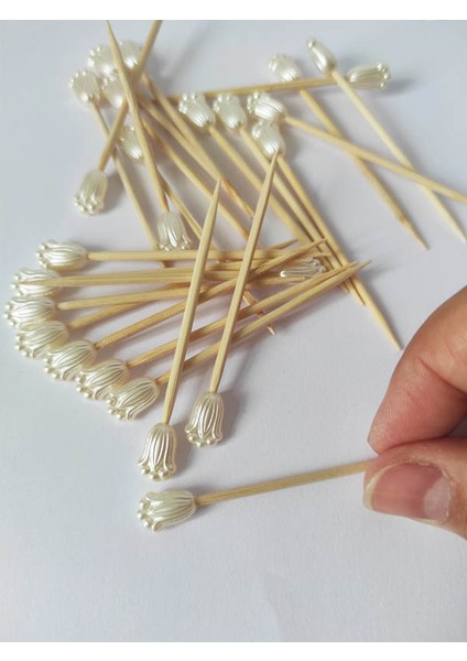 100 Adet Dekoratif Küçük Lale Incili Pasta Kürdanı 6 cm - Lale 10 mm fiyatları