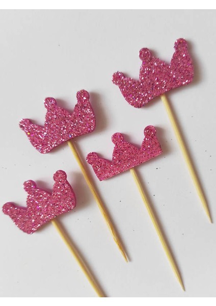 Beyhan Bayhan 25 Adet Dekoratif Eva Kraliçe Taçlı Pasta Kürdanı 6 cm Pembe - Baby Shower Kürdan