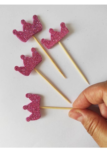 Beyhan Bayhan 25 Adet Dekoratif Eva Kraliçe Taçlı Pasta Kürdanı 6 cm Pembe - Baby Shower Kürdan fiyatları