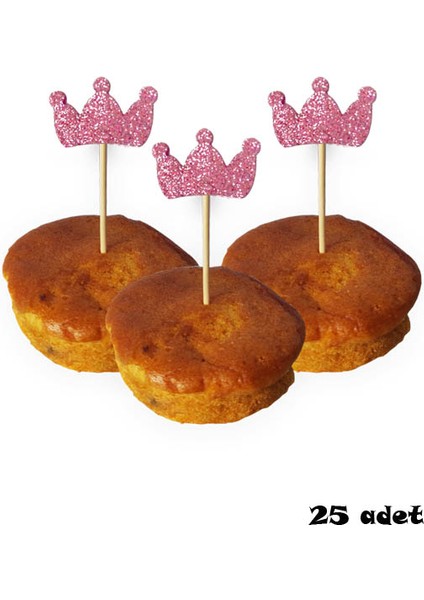 Beyhan Bayhan 25 Adet Dekoratif Eva Kraliçe Taçlı Pasta Kürdanı 6 cm Pembe - Baby Shower Kürdan modelleri