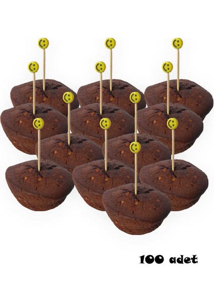 100 Adet Dekoratif Sarı Gülümseyen Surat Boncuklu Pasta Kürdanı 6 cm - Smile 8 mm modelleri