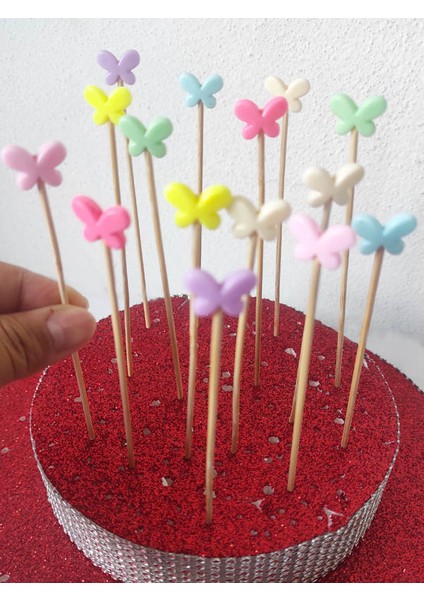 15 cm Uzun Kürdan - 30 Adet Kelebek Boncuklu Kokteyl Kürdanı - Kokteyl Karıştırıcı modelleri