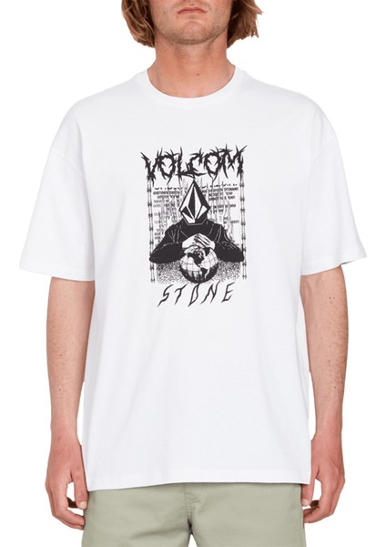 Beyaz Erkek Bisiklet Yaka T-Shirt A4312304_VOLCOM Edener Lse Wht