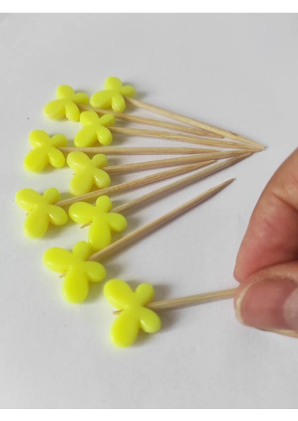 100 Adet Dekoratif Kelebek Boncuklu Sunum Kürdanı 6 cm Sarı - Kelebek 15 mm fiyatları