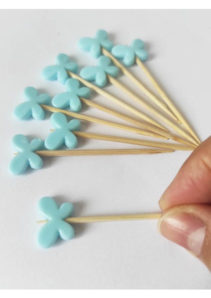 100 Adet Dekoratif Kelebek Boncuklu Kokteyl Kürdanı 6 cm Mavi - Kelebek 15 mm fiyatları