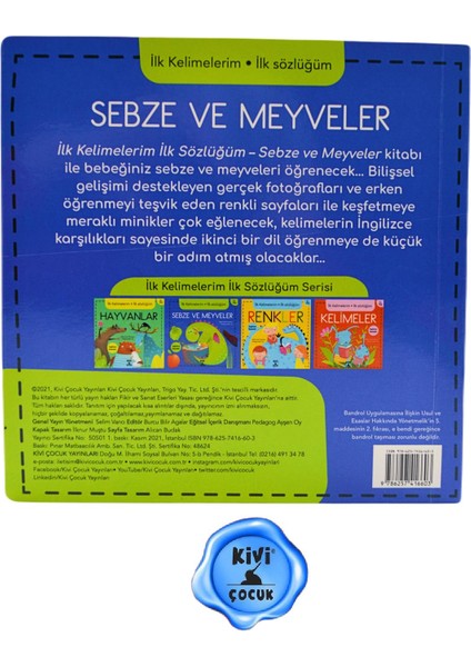 Ilk Kelimelerim Ilk Sözlüğüm Sebze ve Meyveler - Ktp - Ayşen Oy