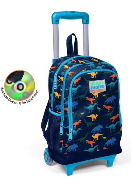 Kids Lacivert Mavi Dinozor Desenli Çekçekli 3'lü Çanta Seti SET0123135 fiyatları