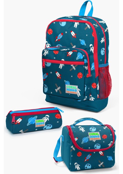Kids Civit Kırmızı Uzay Desenli 3’lü Okul Çanta Seti SET0123116