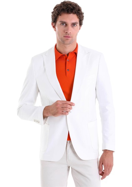 Beyaz D. Comfort Fit Düz Mono Yaka Casual Keten Ceket modelleri