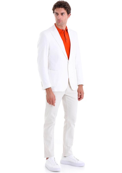 Beyaz D. Comfort Fit Düz Mono Yaka Casual Keten Ceket fırsatları