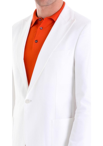 Beyaz D. Comfort Fit Düz Mono Yaka Casual Keten Ceket indirimleri