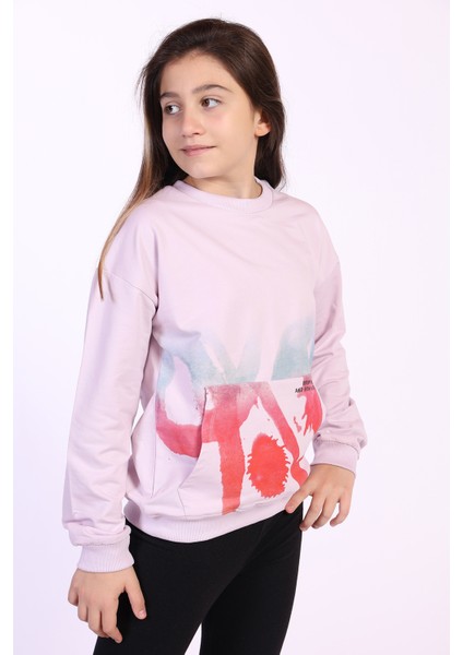 Toontoy Kız Çocuk Cepi Yazı Baskılı Sweatshirt